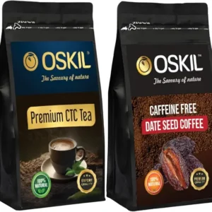 OSKIL Combo Pack Premium CTC Tea (200g), Caffeine Free Date Seed Coffee (250g) | 100% Natural,