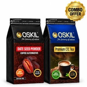 OSKIL Combo Pack Premium CTC Tea (200g), Caffeine Free Date Seed Coffee (250g) | 100% Natural,