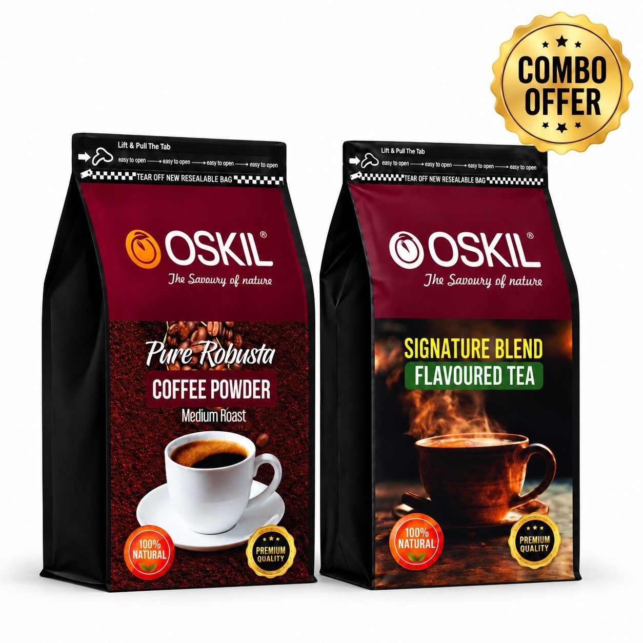 Pure Robusta Coffee Powder & Signature Blend Flavoured Tea Combo