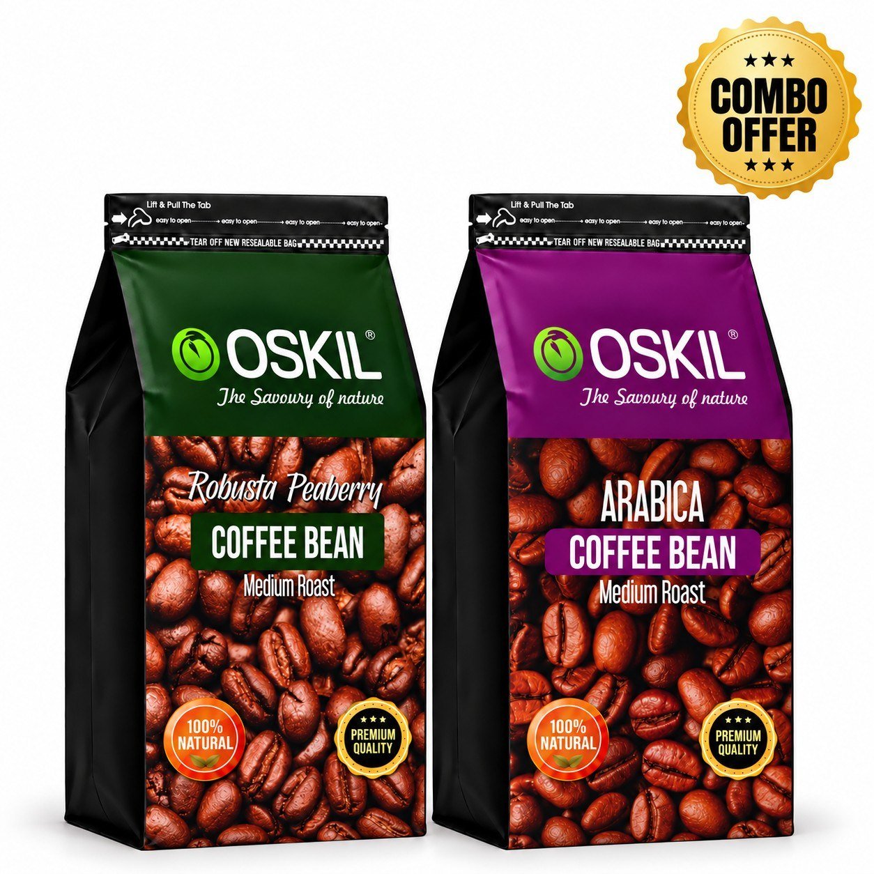 Robusta Peaberry & Arabica Coffee Beans Combo – Medium Roast