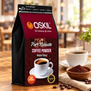 Oskil 100% Natural Premium Pure Coffee Powder - 200g | Medium Roast | Perfect for Black Coffee |